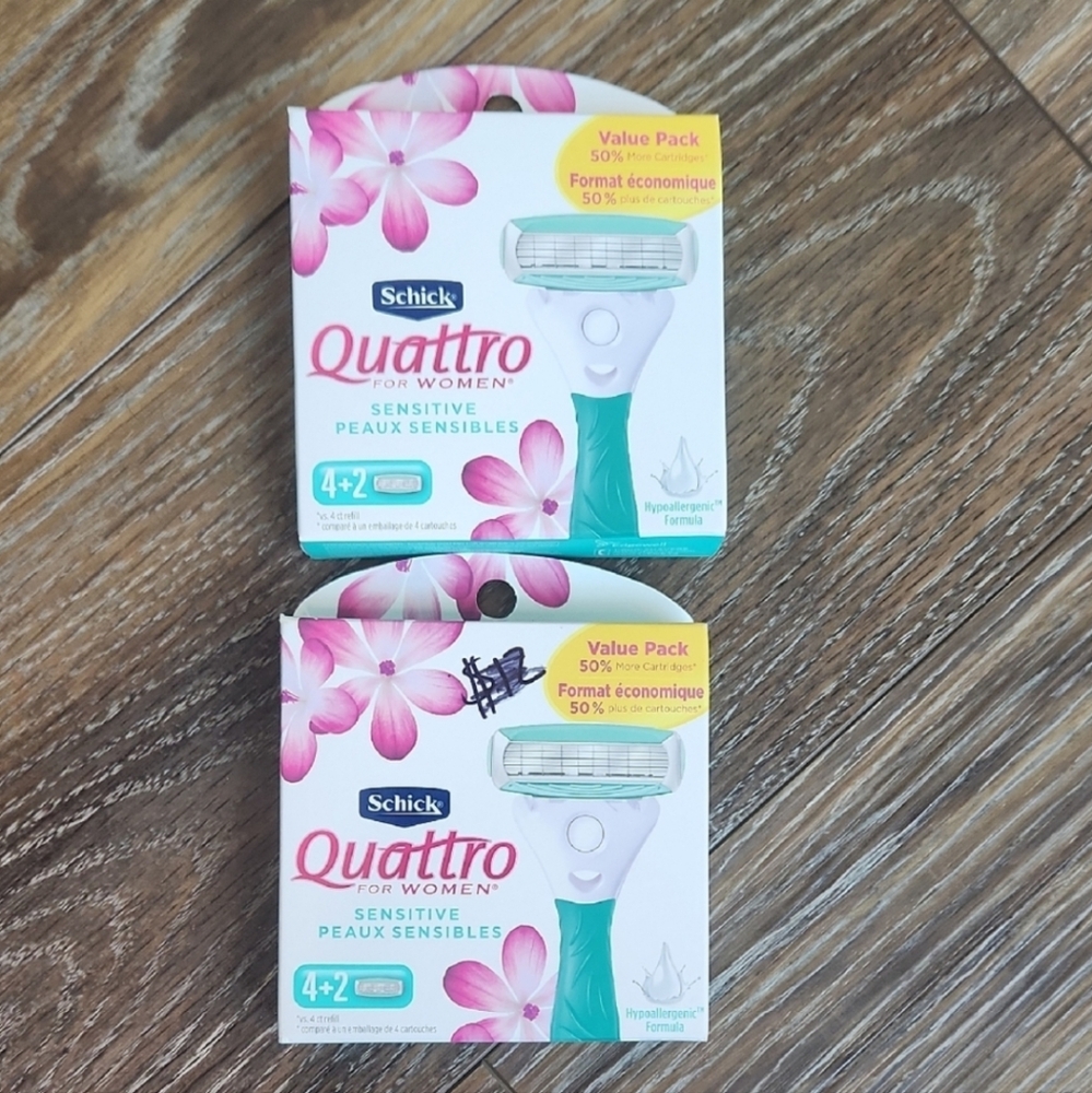 NIB 2 Boxes of Schick Quattro Sensitive for Women Razor Head Cartridge Refills